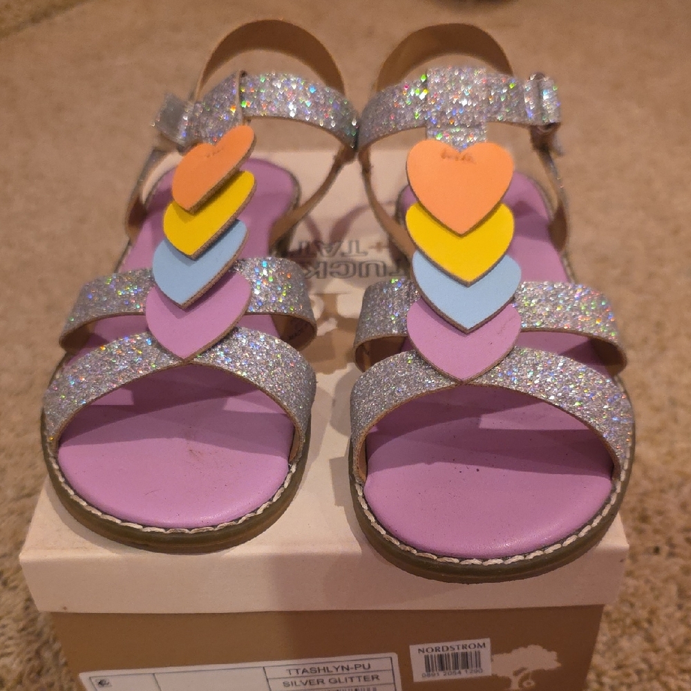 Tucker + Tate Silver Glitter Sandals with Colorful Hearts